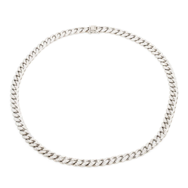 Contemporary Diamond Curb Link Cuban Chain 18 Carat White Gold