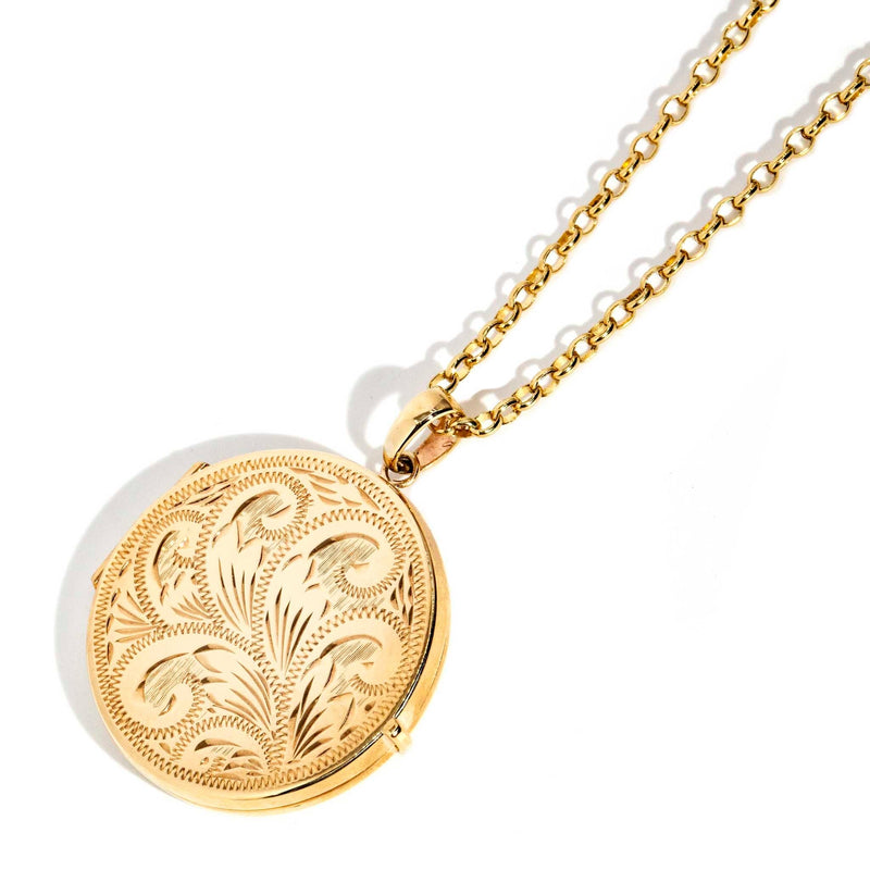 Amaranthe 1960s Hand Engraved Locket & Chain 9ct Gold Pendants/Necklaces Imperial Jewellery 