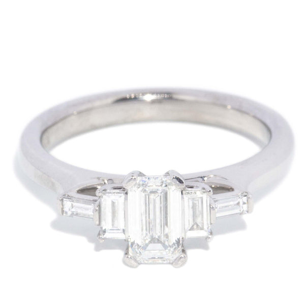 Contemporary Emerald & Baguette Diamond Ring 18 Carat White Gold