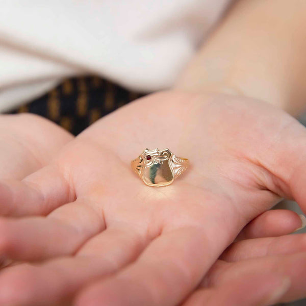 Bowie 1980s Garnet Signet Ring 9ct Gold Rings Imperial Jewellery