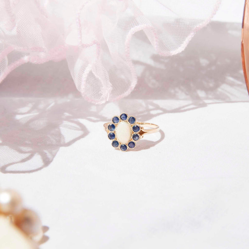 Carole Australian Opal & Blue Sapphire 9 Carat Gold Ring Rings Imperial Jewellery 