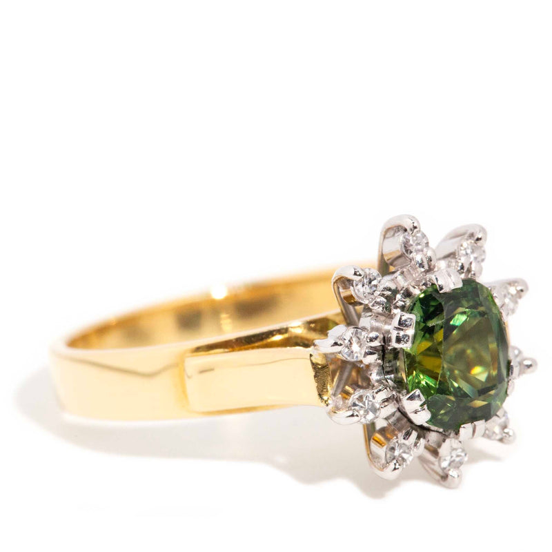 Charlotte 1970s 1.05 Carat Green Sapphire & Diamond Ring 18ct Rings Imperial Jewellery 
