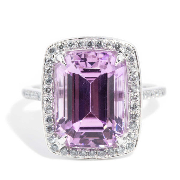 Contemporary Carat Kunzite Diamond Halo Ring 18 Carat Gold