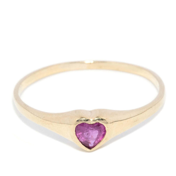 Vintage Circa 1970s Heart Cut Ruby Solitaire Ring 18 Carat Gold