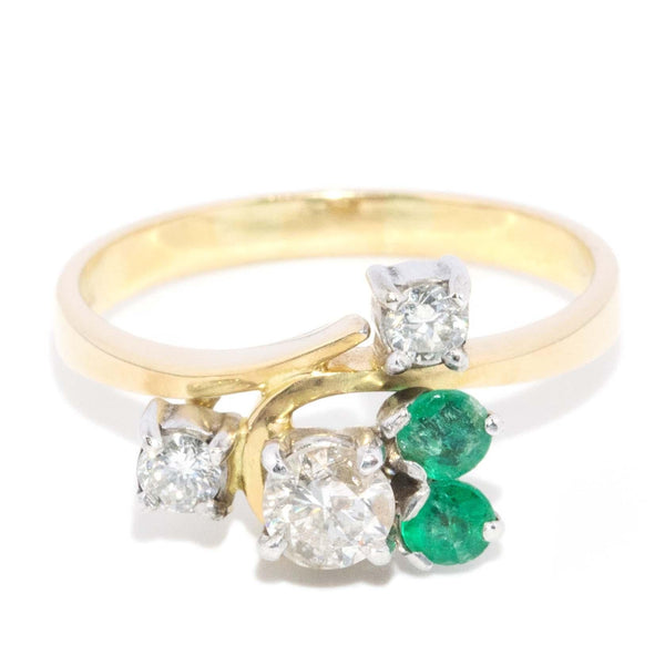 Vintage Circa 1990s Emerald & Diamond Ring 18 Carat Two-Tone Gold