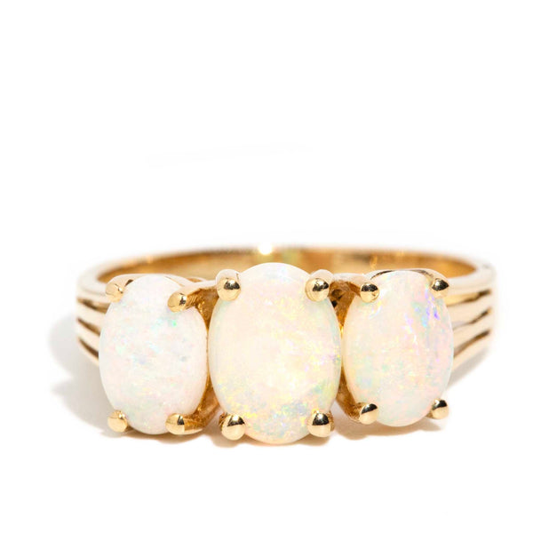 Evelyn 1970s Solid Australian Opal Three Stone Ring 14ct Gold