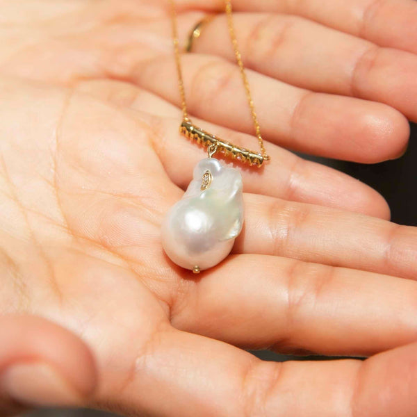 Reinvented Baroque Pearl Diamond Sapphire Necklet 18 Carat Gold