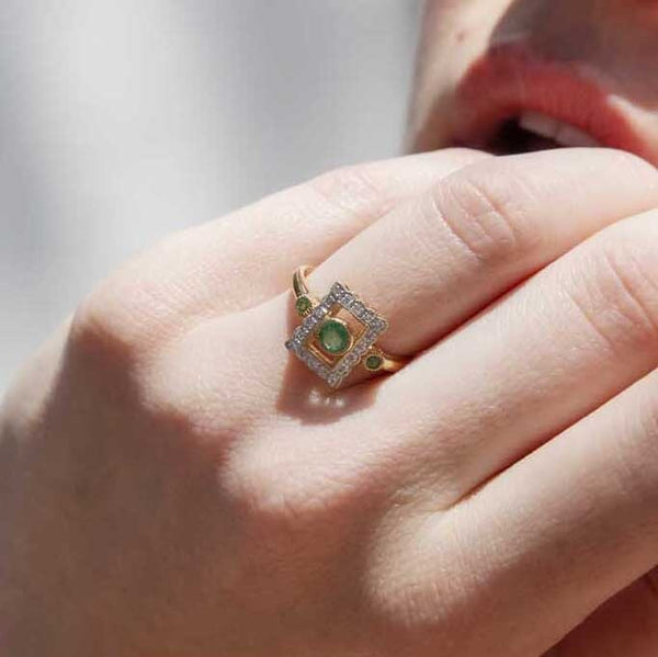 Francie Emerald & Diamond 9 Carat Gold Ring* DRAFT Rings Imperial Jewellery