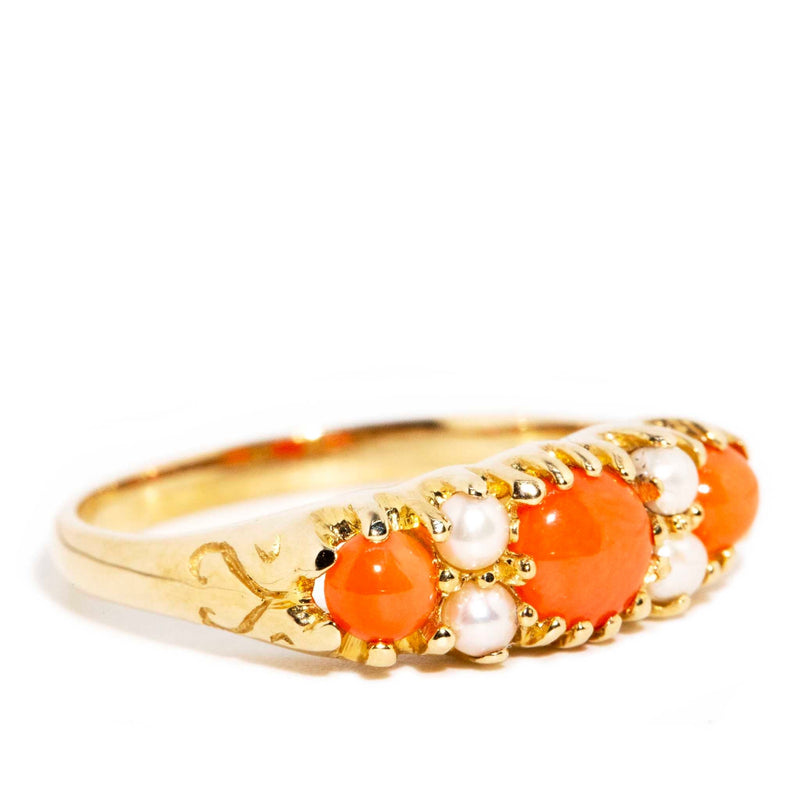 Ginger Coral & Pearl 9 Carat Gold Ring* DRAFT Rings Imperial Jewellery 
