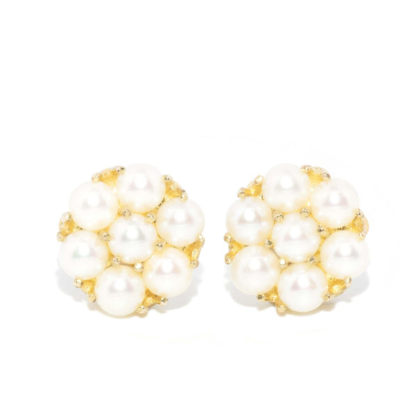 Vintage Circa 1980s Pearl Cluster Studs 18 Carat Gold