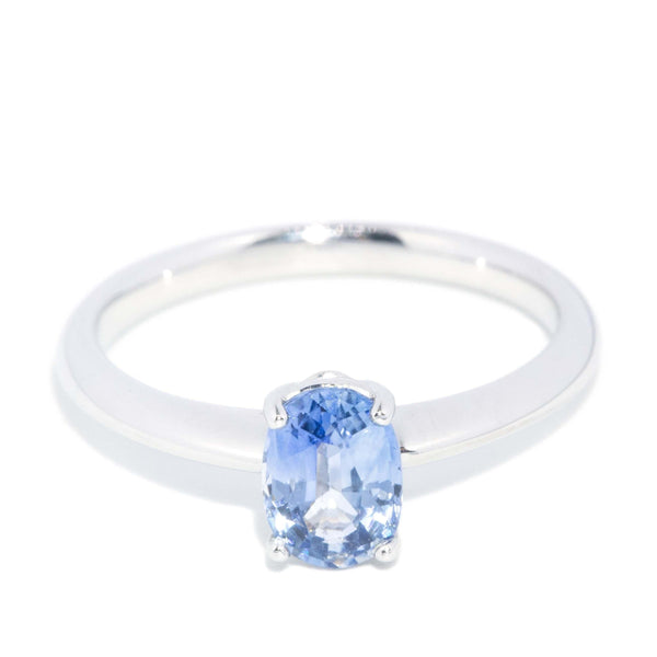 Contemporary Ceylon Sapphire Solitaire Ring 18 Carat White Gold