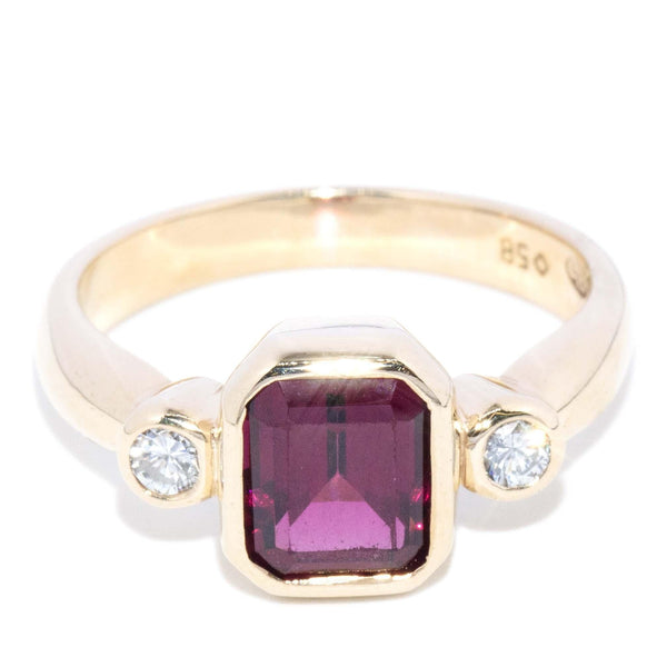 Vintage Circa 1980s Rhodolite Garnet & Diamond Ring 9 Carat Gold