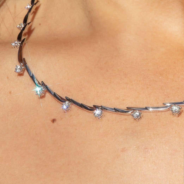 Contemporary Diamond Fancy Bar Link Necklace 18 Carat White Gold