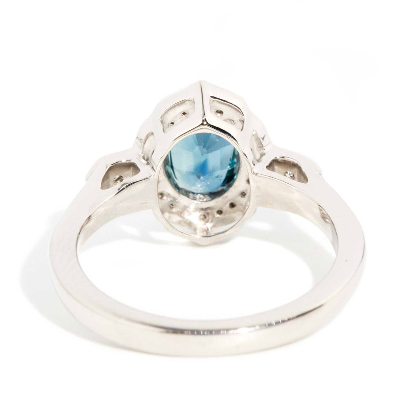 Lulani Platinum Teal Sapphire & Diamond Halo Ring Rings Imperial Jewellery 