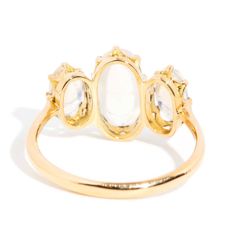 Lunar 1900s Moonstone Three Stone Ring 18ct Gold Rings Imperial Jewellery 
