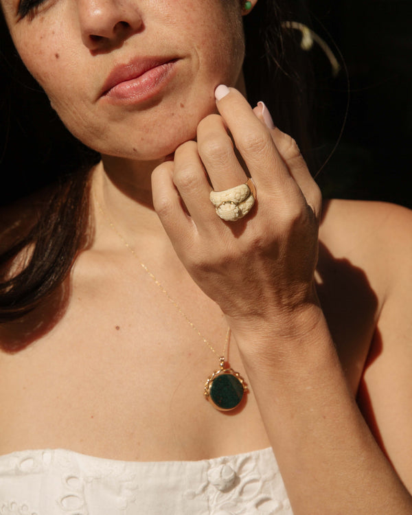 Lyanna 1950s Etched Bone Ring 18ct Gold Rings Imperial Jewellery