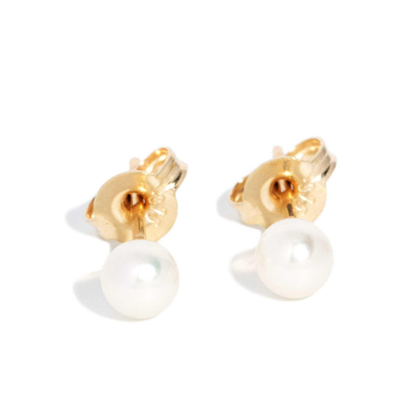 Vintage Circa 1990s Pearl Studs 18 Carat Yellow Gold