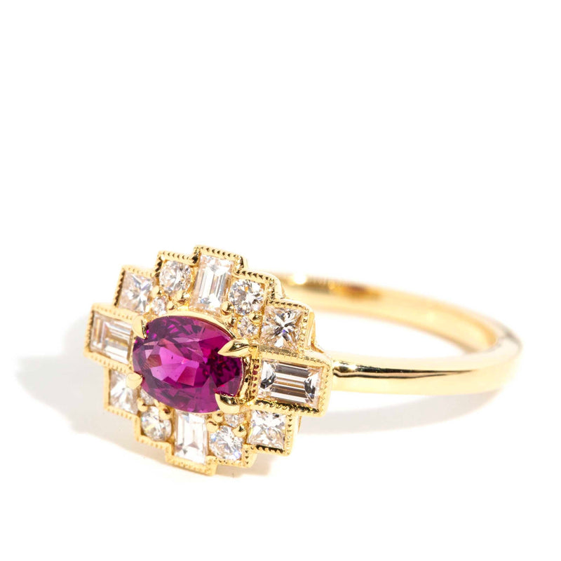 Melina Ruby & Diamond Halo Ring 18ct Gold Rings Imperial Jewellery 