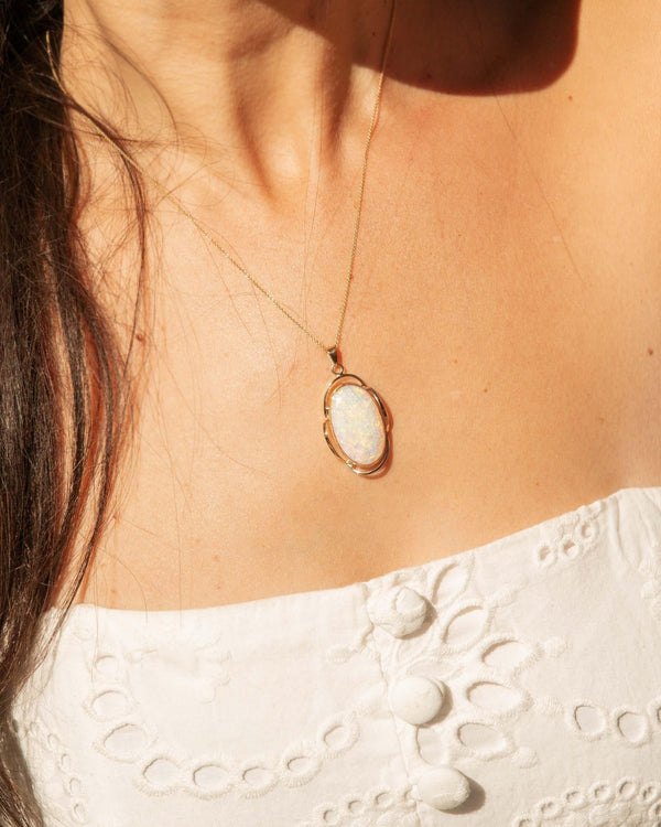 Vintage Circa 1970s Solid Australian Opal Pendant 9 Carat Gold