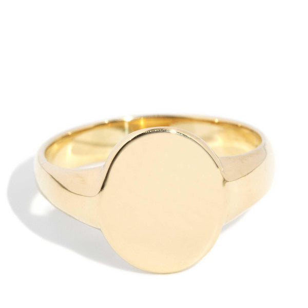 Vintage Circa 1980s Oval Signet Ring 18 Carat Yellow Gold