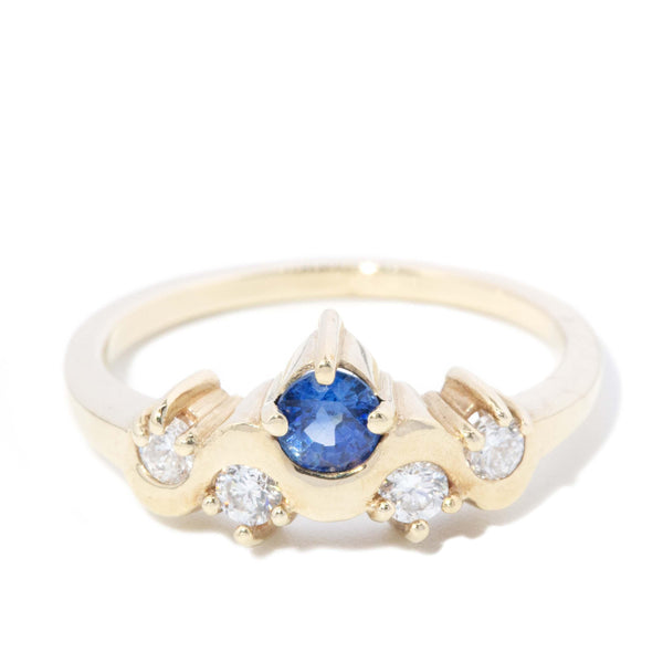 Contemporary Sapphire & Diamond Ripple Ring 9 Carat Yellow Gold