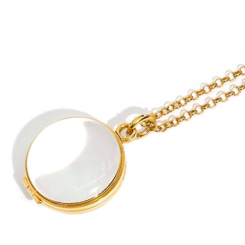 Zoe Victorian Clear Cabochon Locket 18ct Gold & 9ct Chain* DRAFT Pendants/Necklaces Imperial Jewellery 