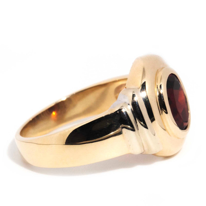 Alison 9ct Yellow White Gold Stepped Rub Over Garnet Ring* GTG Rings Imperial Jewellery 