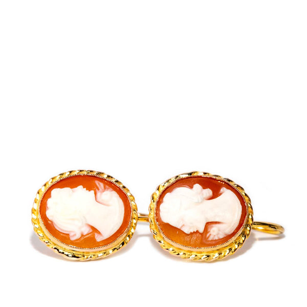 Vintage Circa 1960s Shell Cameo Screw Back Earrings 9 Carat Gold Imperial Jewellery