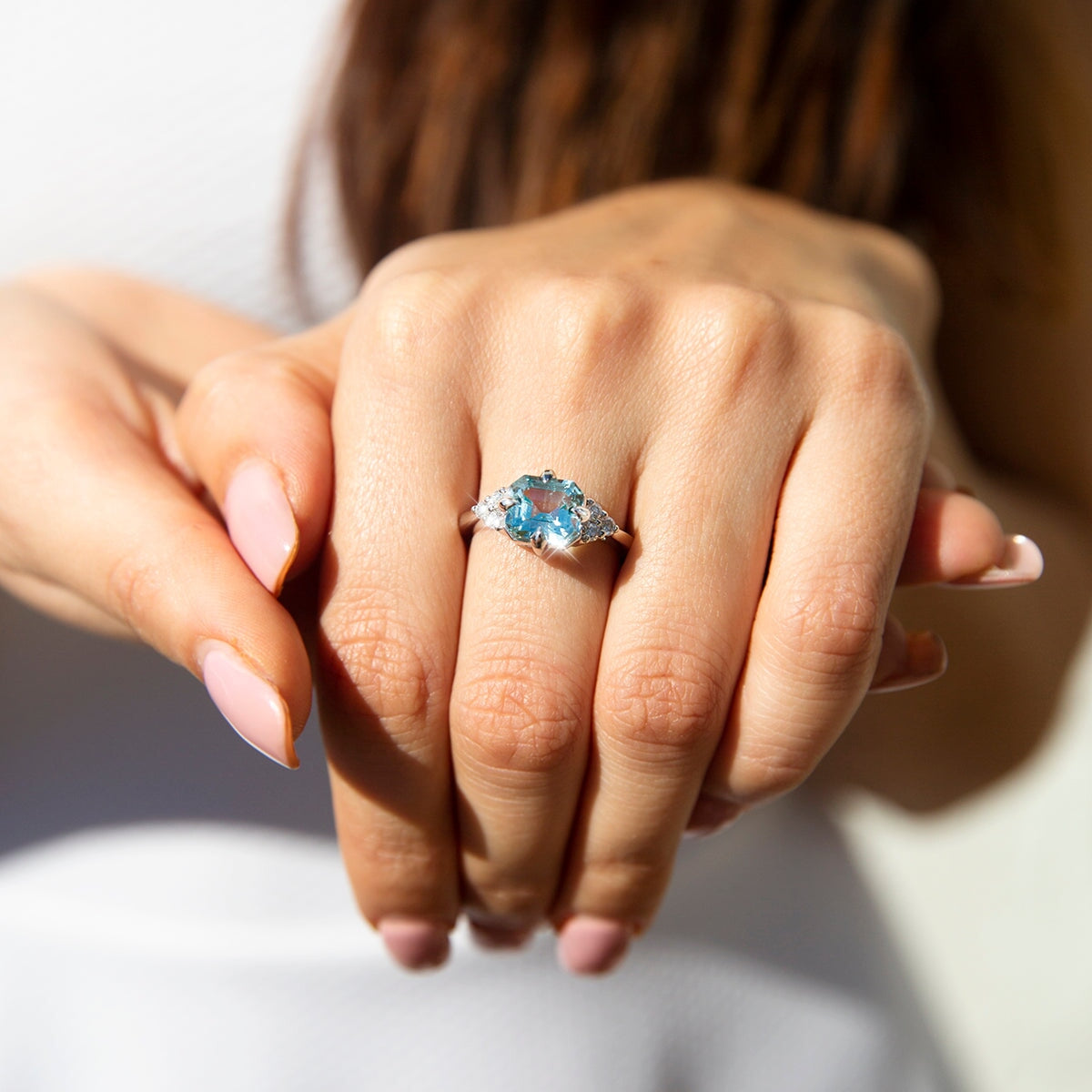Angelita 2.92ct Bright Blue Aquamarine & Diamond Contemporary 18ct Gold Ring* GTG Rings Imperial Jewellery 