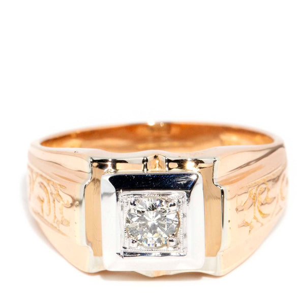 Vintage Circa 1970s Diamond 18 Carat Yellow White Gold Signet