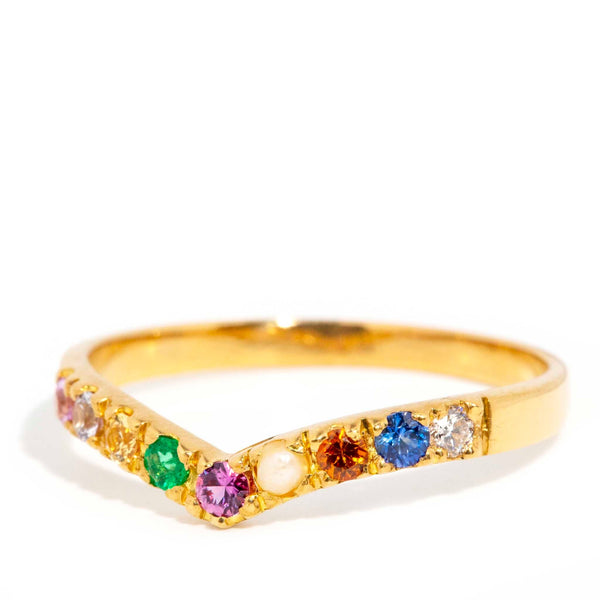 Contemporary Multicolour Gemstone Chevron Style Ring 22 Carat Gold
