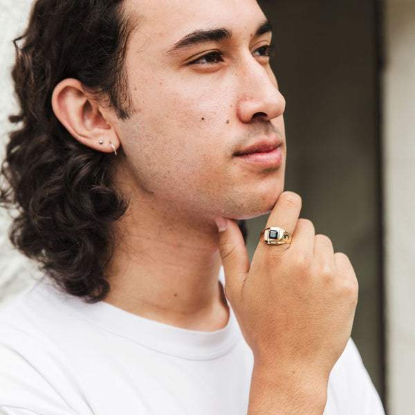 Edmund 9ct Gold Dark Blue Sapphire Vintage Men's Ring (Sarina Check) Rings Imperial Jewellery