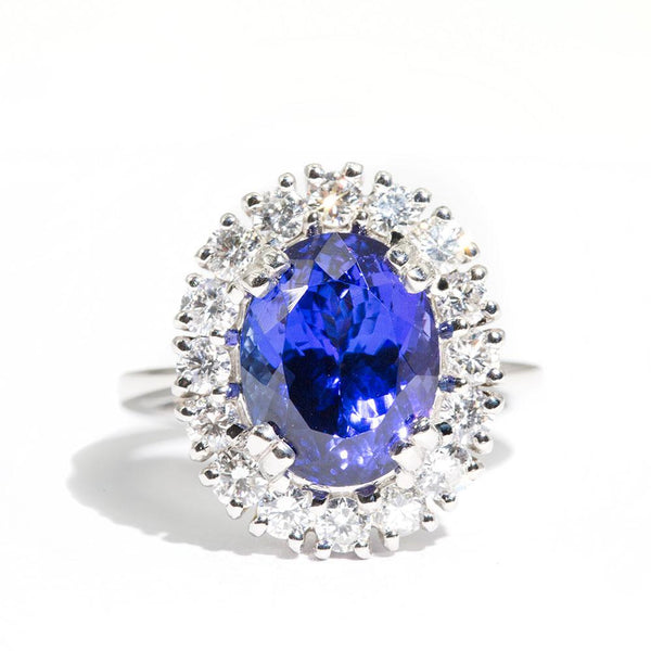 Estelle Platinum and Tanzanite Diamond Halo Ring Rings Imperial Jewellery - Auctions, Antique, Vintage & Estate