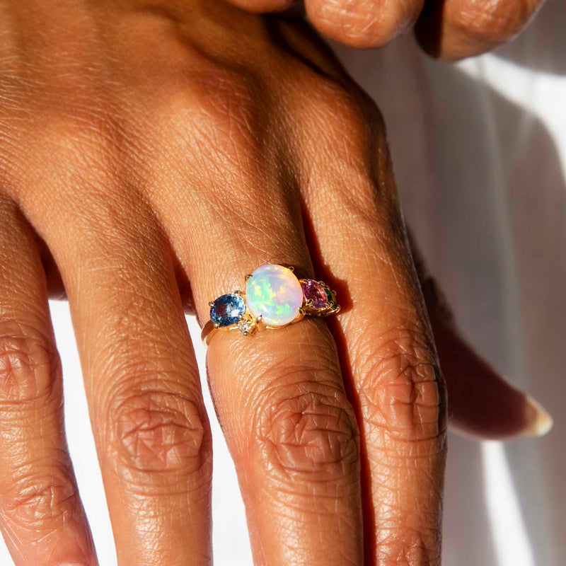 Henrietta Crystal Opal Sapphire Emerald & Diamond Ring 18ct Gold* LB Rings Imperial Jewellery 