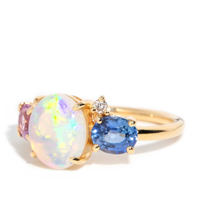 Henrietta Crystal Opal Sapphire Emerald & Diamond Ring 18ct Gold Rings Imperial Jewellery 
