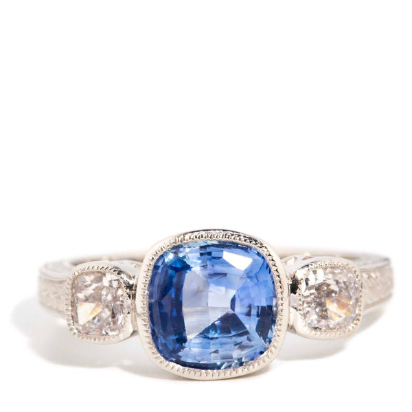 Persida 1.96 Carat Sapphire & Diamond Platinum Trilogy Ring Rings Imperial Jewellery Imperial Jewellery - Hamilton