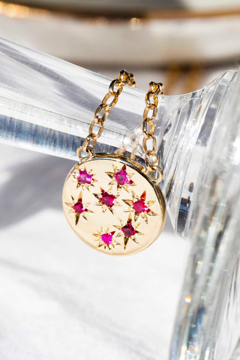 Rosa Reinvented Vintage Star Set Ruby Necklet 9 Carat Gold Pendants/Necklaces Imperial Jewellery 