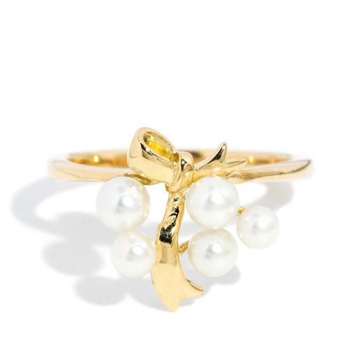Acadia Freshwater Pearl Ribbon Bow Ring 18K Yellow Gold