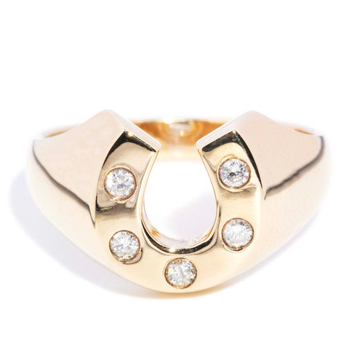 Ada Flush Set Diamond Horseshoe Signet Ring 9K Yellow Gold