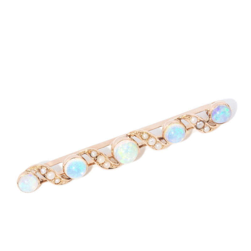 Vintage Circa 1930s Opal & Seed Pearl Pendant 14 Carat Gold