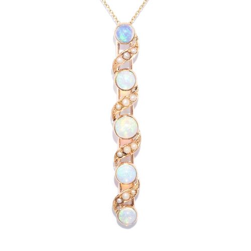 Adalie Crystal Opal & Seed Pearl Pendant 14K Yellow Gold