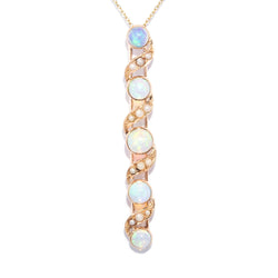 Vintage Circa 1930s Opal & Seed Pearl Pendant 14 Carat Gold