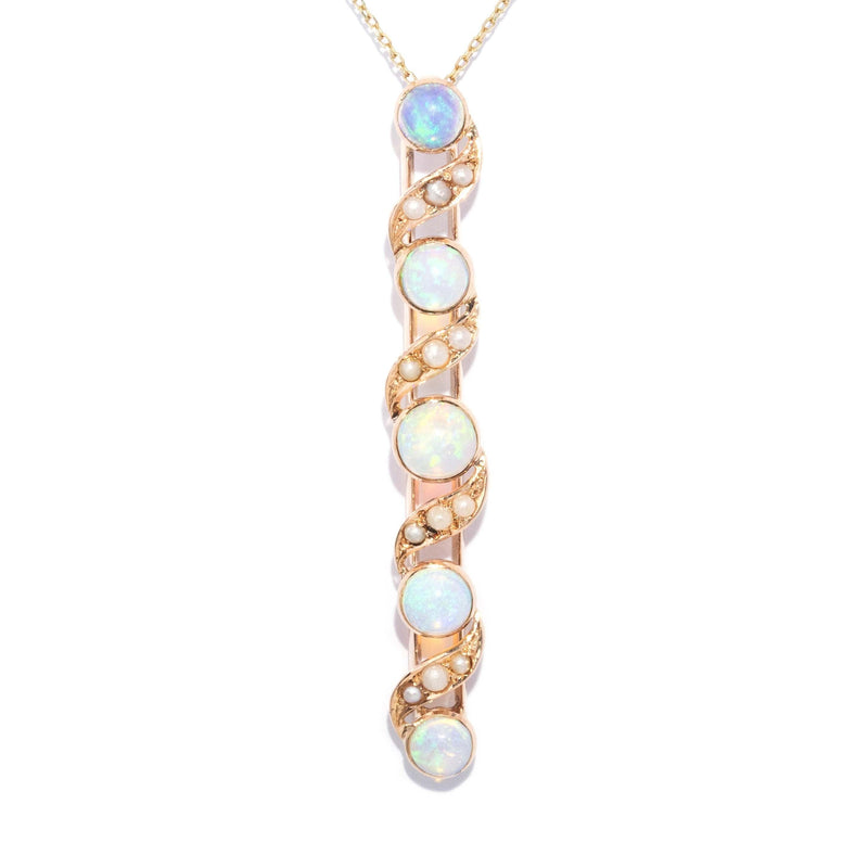 Vintage Circa 1930s Opal & Seed Pearl Pendant 14 Carat Gold