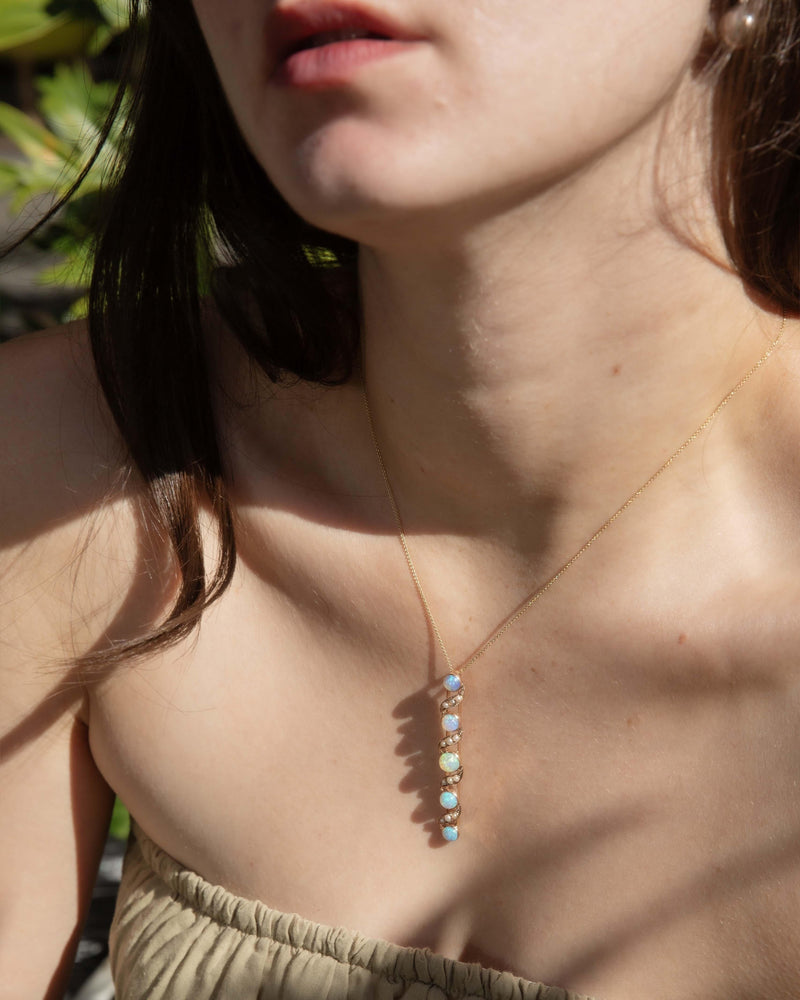 Vintage Circa 1930s Opal & Seed Pearl Pendant 14 Carat Gold