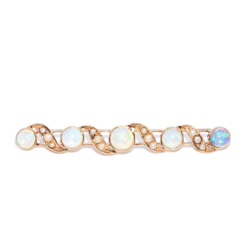 Vintage Circa 1930s Opal & Seed Pearl Pendant 14 Carat Gold