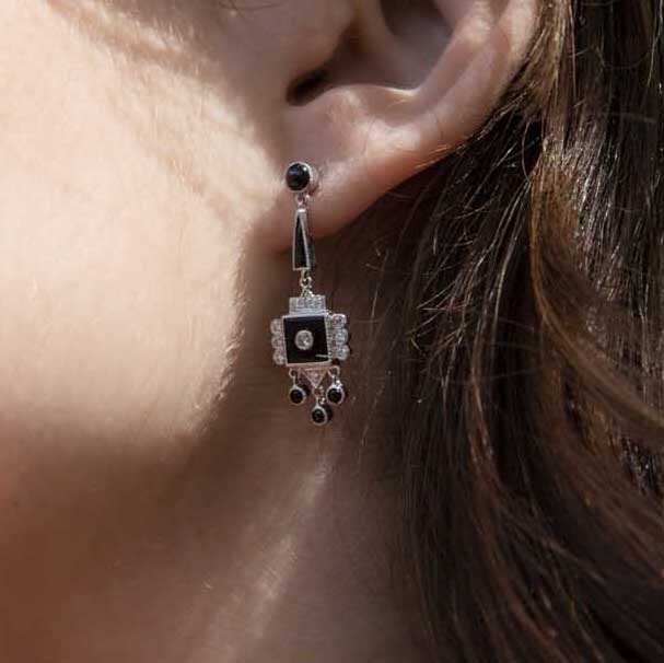 Adelaide Black Onyx & Diamond Drop Earrings 9ct Gold* DRAFT Rings Imperial Jewellery 