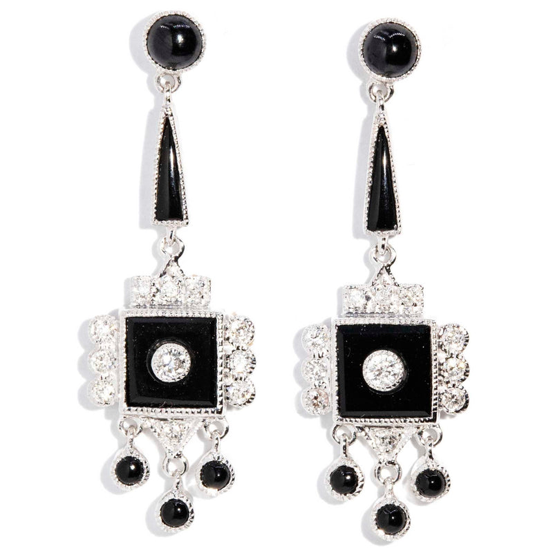 Adelaide Black Onyx & Diamond Drop Earrings 9ct Gold Earrings Imperial Jewellery 
