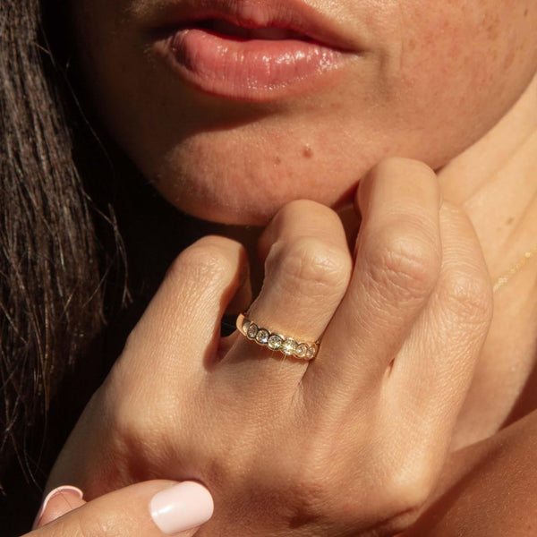 Vintage Circa 1970s Diamond Five Stone Ring 18 Carat Yellow Gold