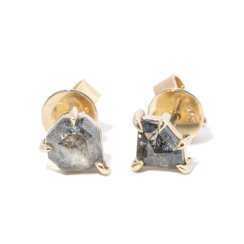 Contemporary Salt and Pepper Kite Cut Diamond Studs 9 Carat Gold
