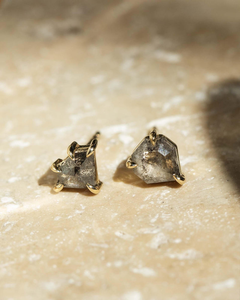 Contemporary Salt and Pepper Kite Cut Diamond Studs 9 Carat Gold